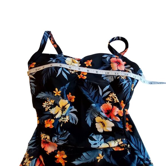 Lands End Floral One-Piece Swimsuit Size X Small Black Multicolor Nylon Spandex - Picture 6 of 8
